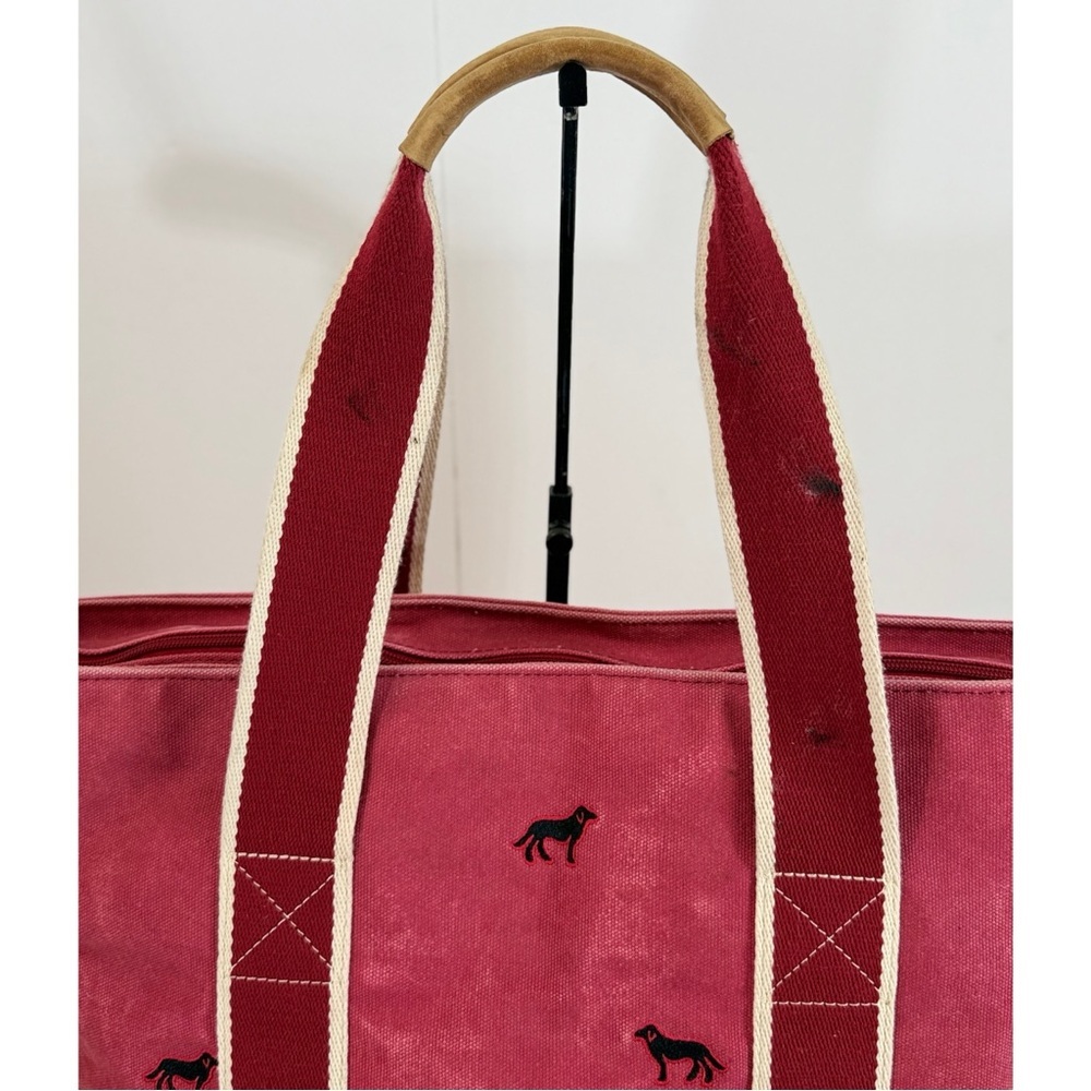 L.L. Bean Vintage Boat Tote Bag Embroidered Black Dog Canvas & Leather Light Red - Picture 6 of 15